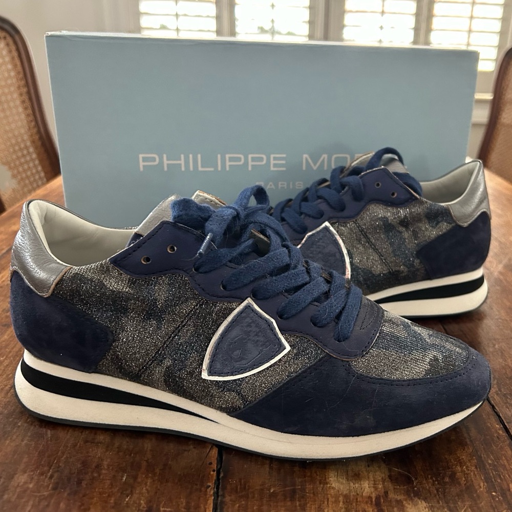 Philippe Model TPRX low women’s sneaker size 39 Camo bleu glitter color EEUC